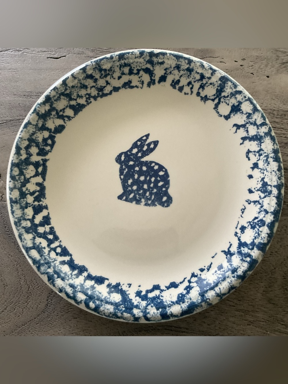Vintage Tienshan Folk Craft Blue Sponge Rabbit 10” Dinner Plate